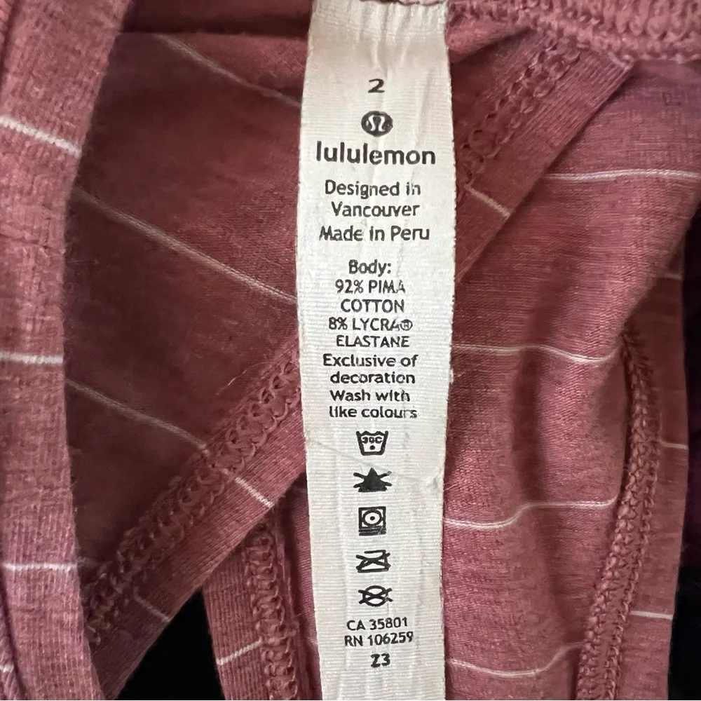 LULULEMON All Tied Up Athletic Tank Top Mauve Pink & White Stripe Size 2
